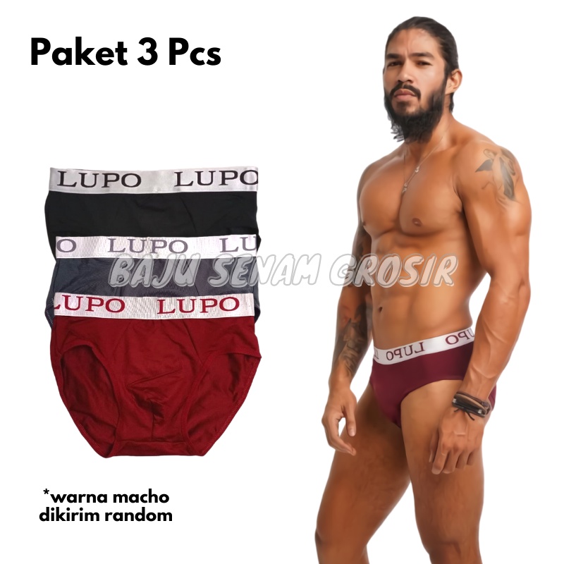3pcs CD Brief Celana Dalam Boxer Pria Lupo Kualitas Export Big Size BXBS005