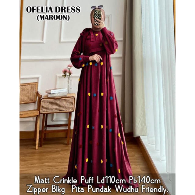 Ofelia dress gamis crinkle pom pom label premium