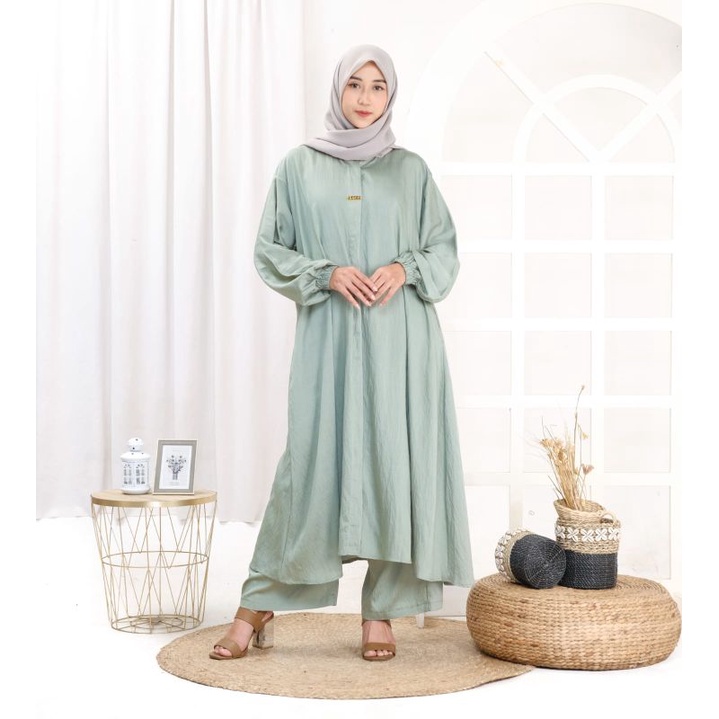 Set Tunik+Celana Vanesa Matt polo linen