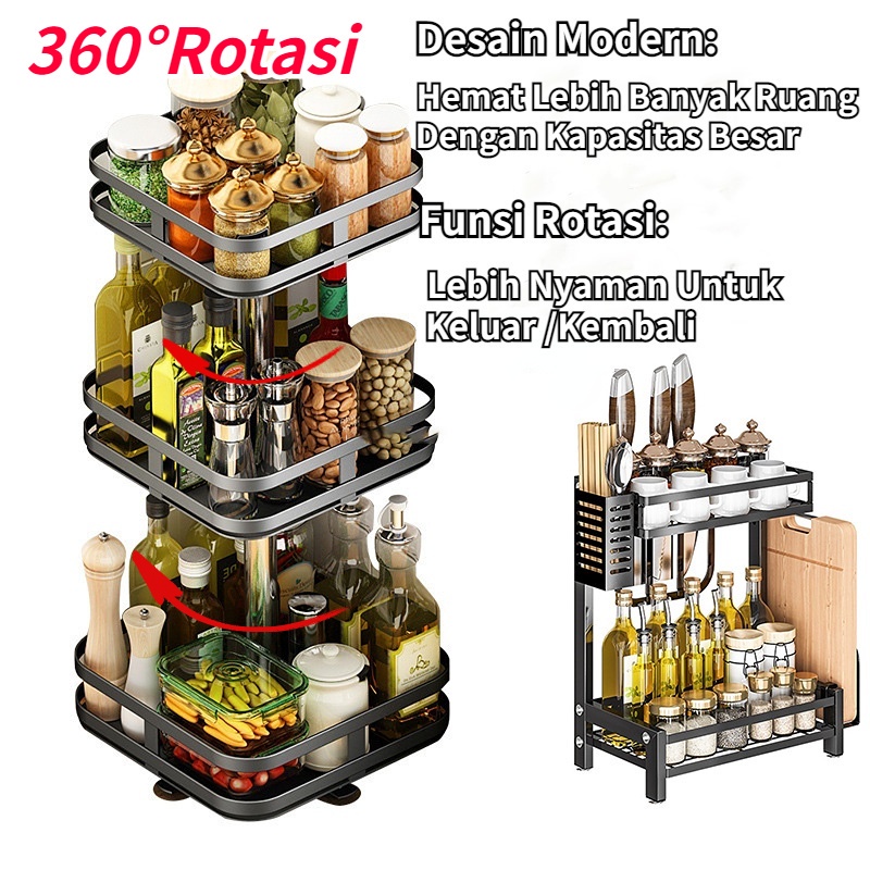 【COD】3 Susun Rak Berputar /Bumbu Dapur Stainless /Rak Piring Wastafel Stainlesssteel Rak /360° Rotate Kitchen Spice Rack