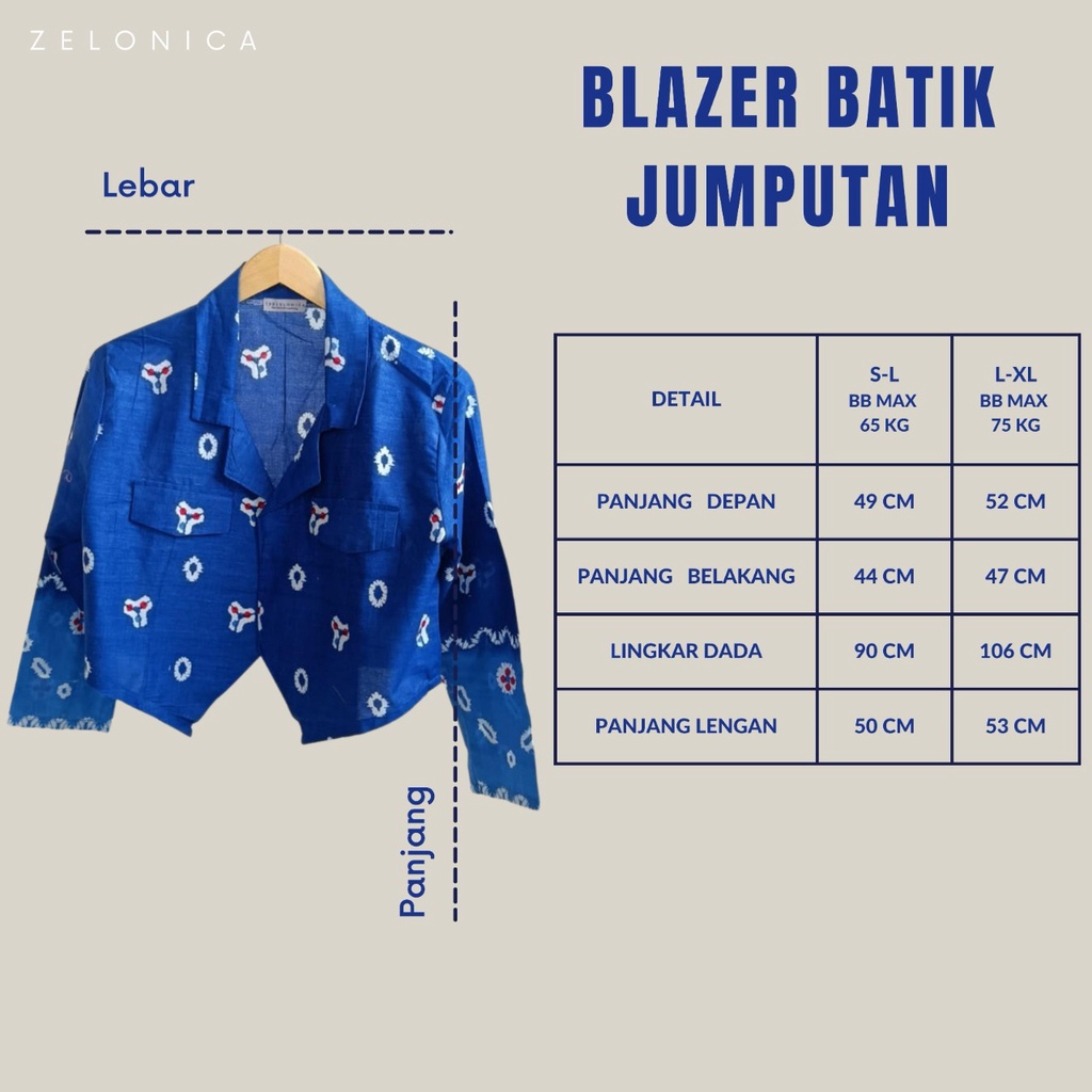 Zelonica Blazer Bahan Kain Batik Jumputan