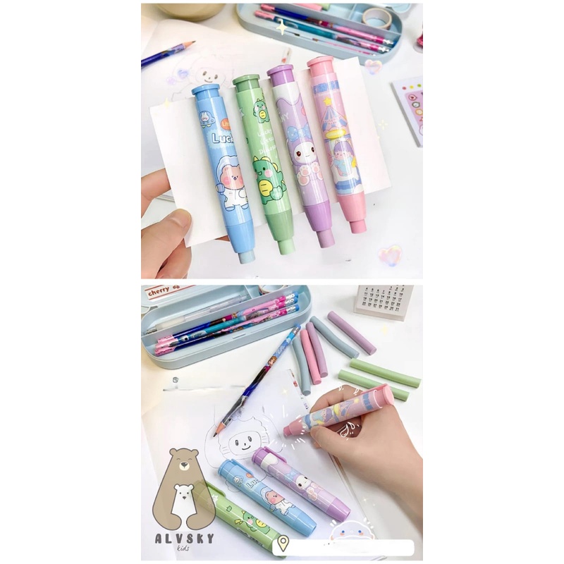 PENGHAPUS MEKANIK PENSIL SET FREE REFILL 2 PCS / ERASER KOREAN CUTE STYLE BENTUK PEN