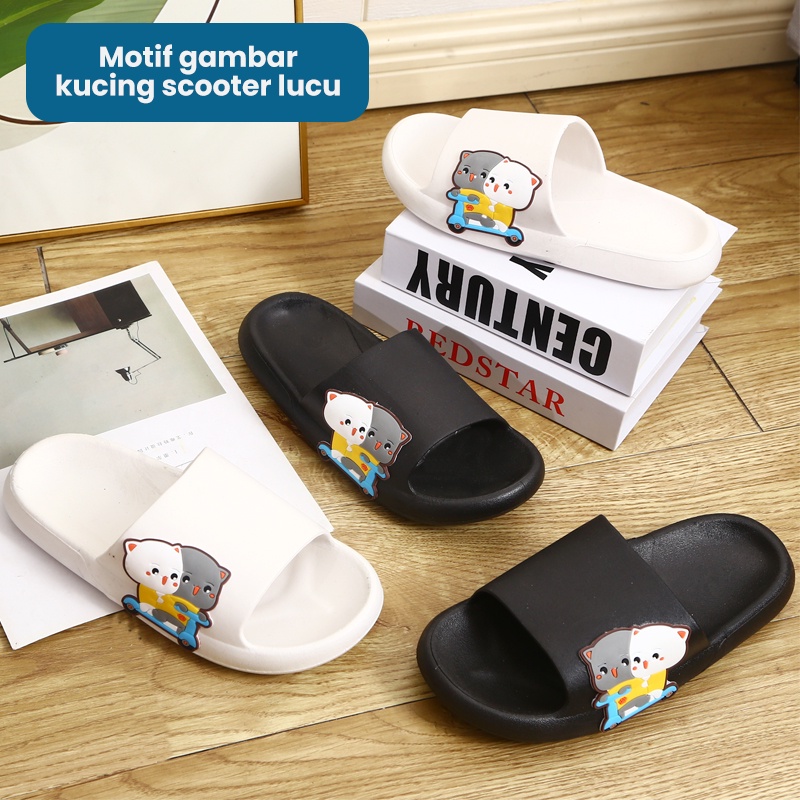 Mainland Sandal Slip On Wanita Sendal Karet Rumahan Model Kucing Lucu Sandal Comfy Kekinian HSN143