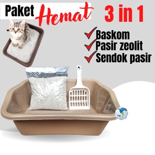 Image of Baskom Pasir Serokan Tempat Pup Kucing Litter box Paket Hemat 3 in 1 shaestore15