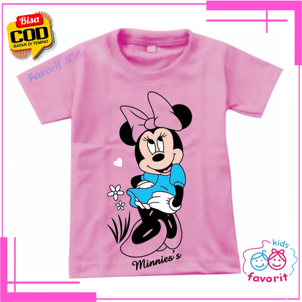 Baju kaos minnie mouse anak perempuan lengan pendek usia 1-10 tahun