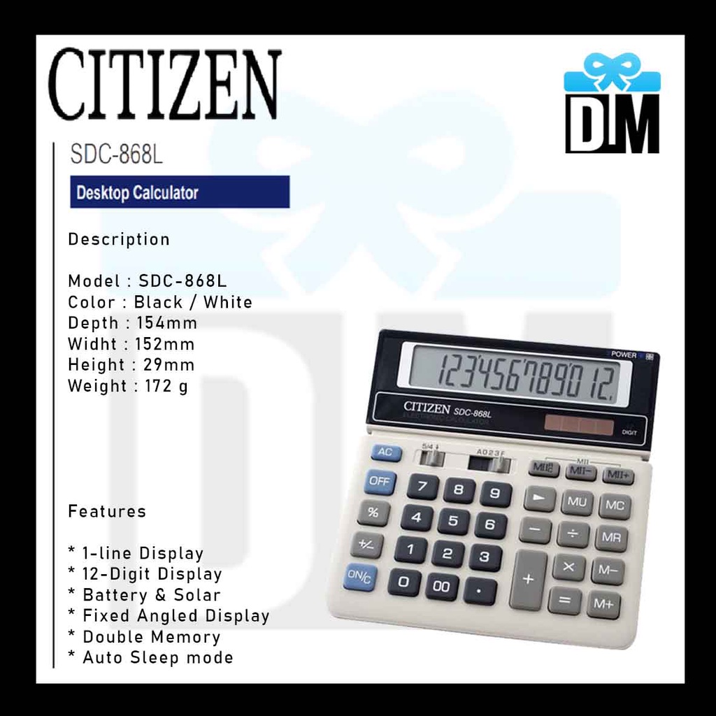 

HJK Kalkulator Kantor Dagang Citizen SDC 868 L Ukuran Standar Besar Sempoa Eletronik Mesin
