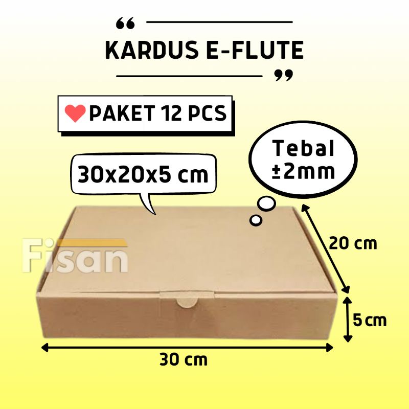 

12 Pcs Kardus E-Flute Dus Box Kotak Hampers Baju Kue Roti Polos 30x20x5 cm