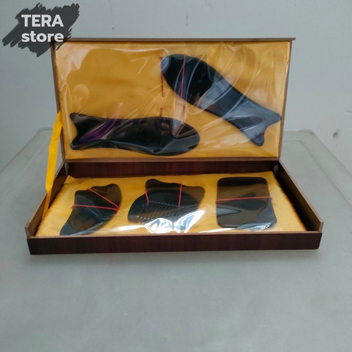 1 set isi 5 alat guasha tanduk kerbau gua sha TCM kerik