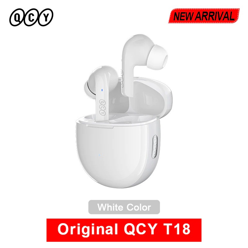 QCY Headset TWS Bluetooth Earphone Wireless Noise Reduction HiFi - T18 - White