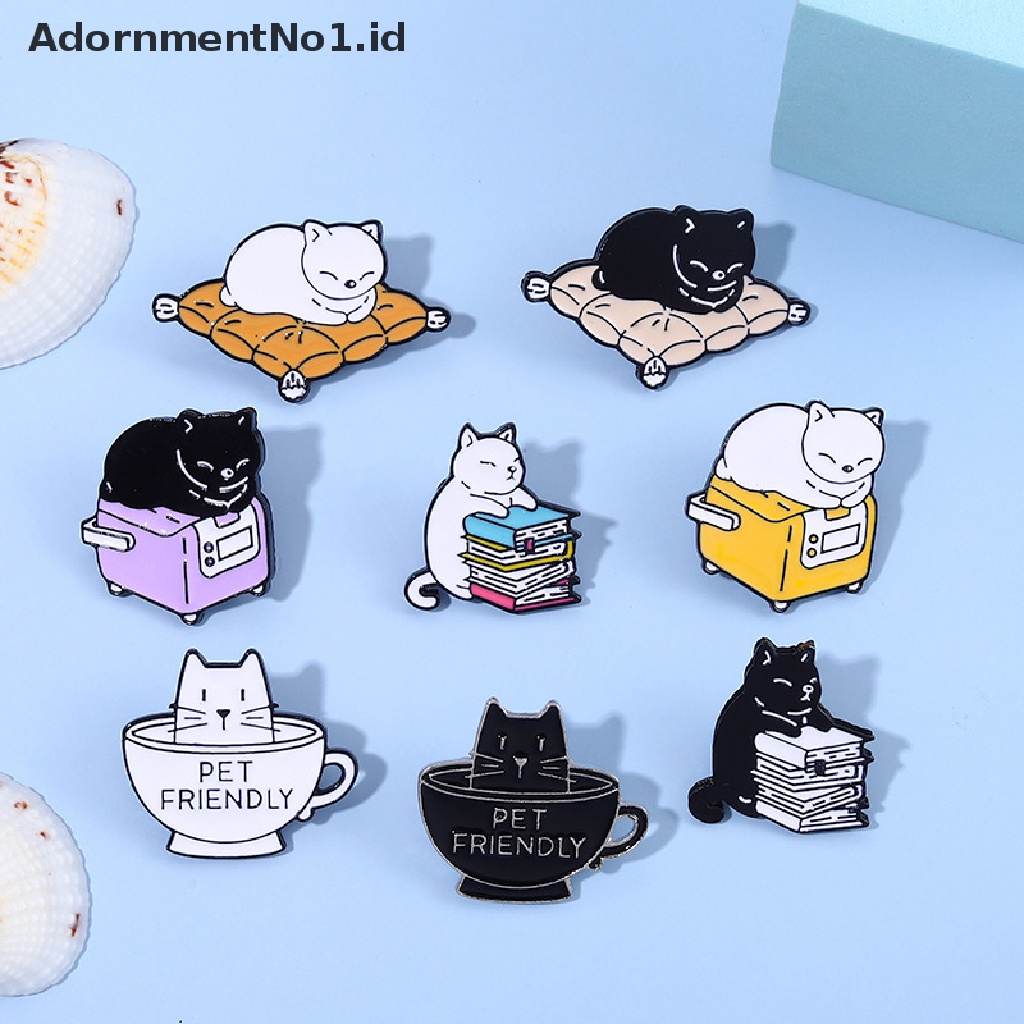 [AdornmentNo1] Kreatif Hitam Putih Pasangan Kucing Enamel Pin Cangkir Teh Kucing Bros Lucu Paduan Logam Bros Baru Kartun Enamel Lucu Bros Pin Untuk Anak Wanita Ransel Kemeja Jacke