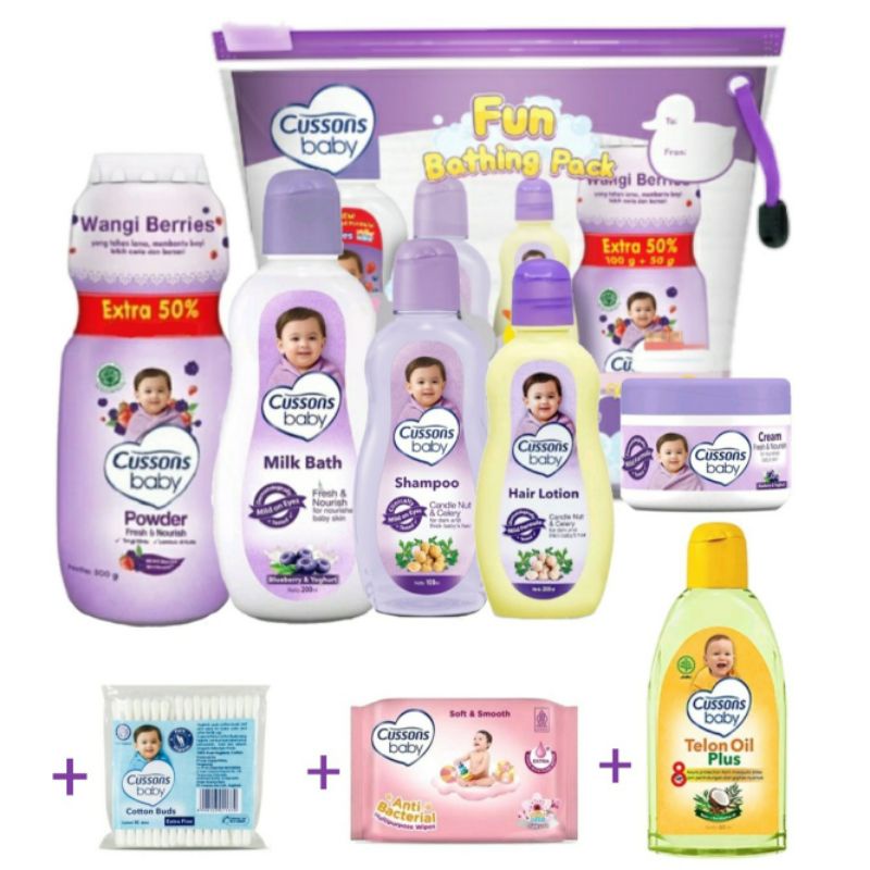 8 in 1 | 7 in 1 Cussons Baby Fun Bathing Pack + Telon Cussons Large Bag , Gift Set Bayi, Kado Bayi, Set Bedak Bayi