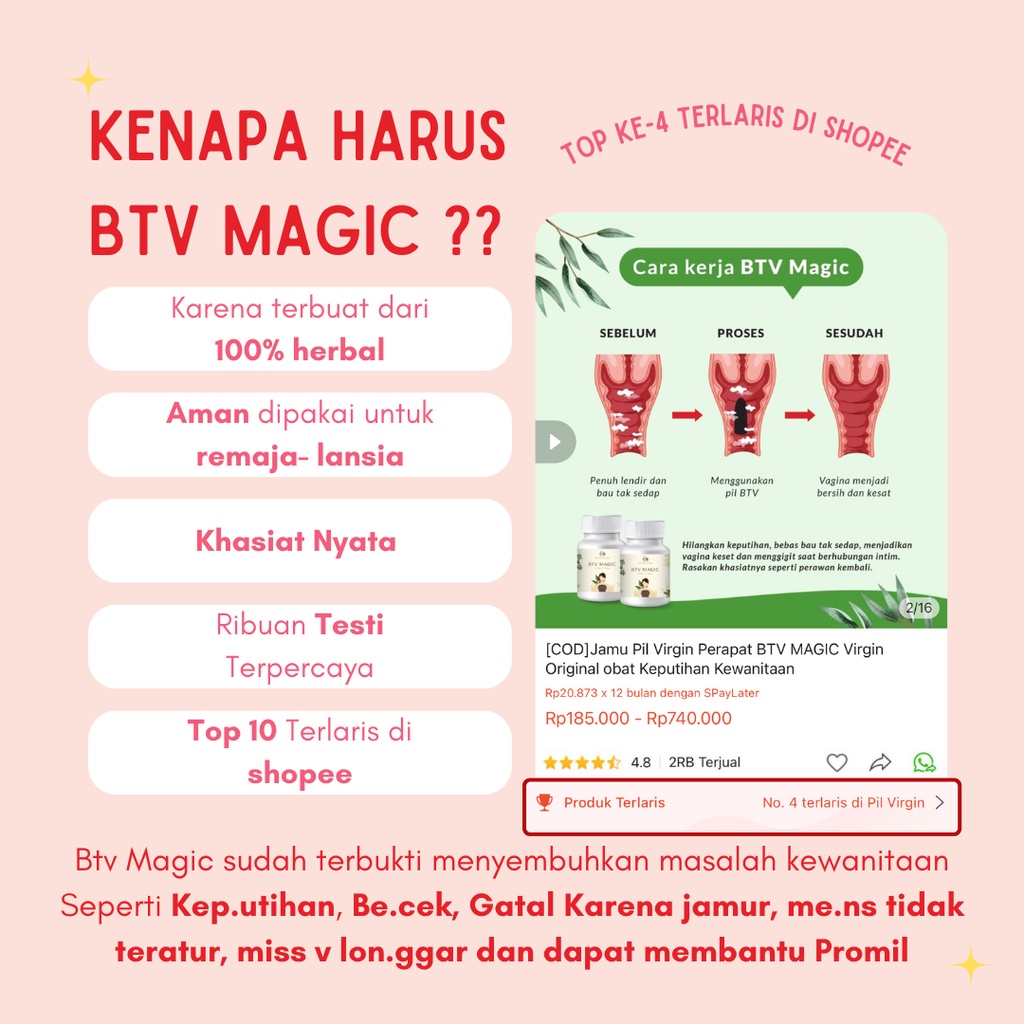 BTV MAGIC Obat keputihan  Perapat miss V vagina permanent agar kembali perawan menghilangkan bau tak sedap pada miss v jamu promil