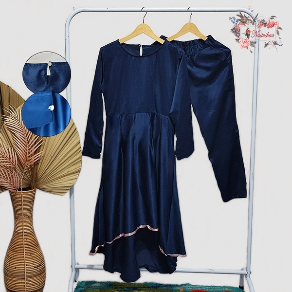 Setelan Tunik Celana Wanita Terbaru Carla Set Fashion Hijab Pesta Bahan Satin Velvet Tunik + Pant Wanita Muslimah Elegan