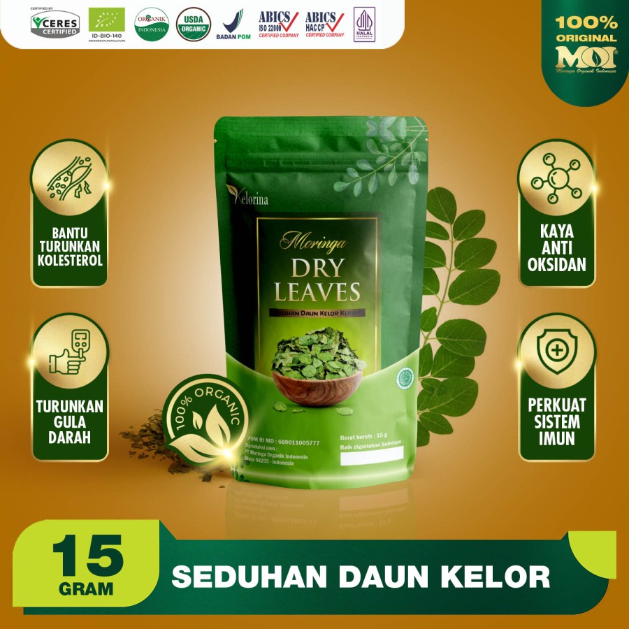 

KELORINA - Moringa Dry Leaves 15 Gram Daun Kelor Premium Serbuk Bubuk Kelorina Moi Kelorina Original Ori 100% Anti Bacterial Nutrisi Herbal Detox Detok 15g