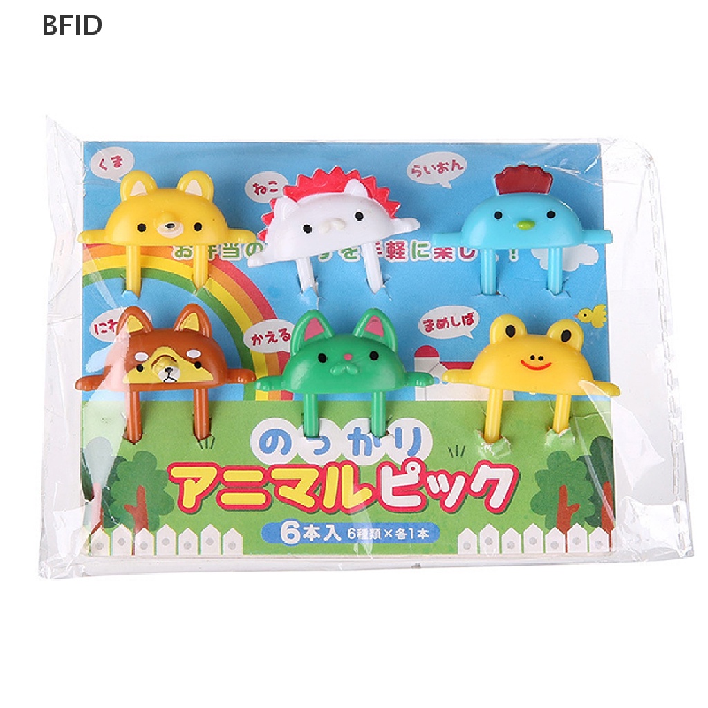 [BFID] 6pcs Kartun Hewan Buah Garpu Lucu Makanan Penutup Food Fork Chick Fox Frog Bento Fork [ID]