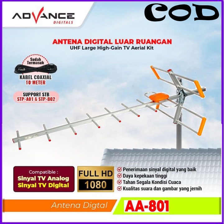 Antena Tv Digital Advance AA-801 / Antena Digital HDTV Advance outdoor + KABEL ANTENA 10M FREE BOSTER TNK MANTAP