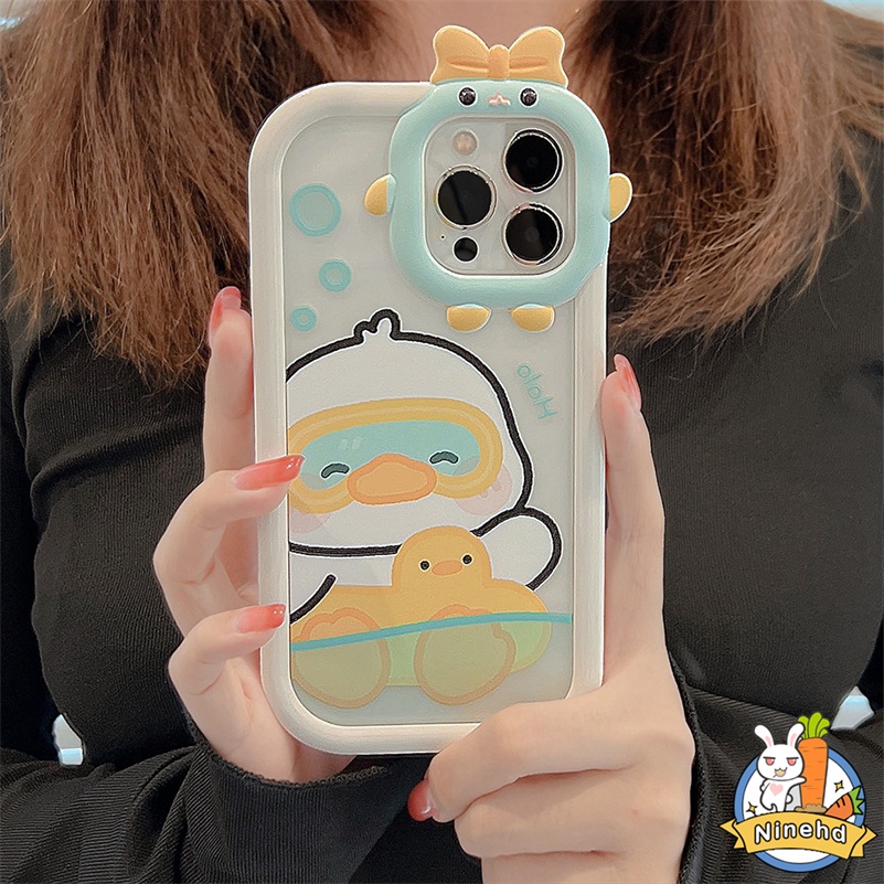 IPHONE Casing Kompatibel Untuk Iphone14 13 12 11 Pro Max X Xr Xs Max7 8 6 6s Plus Se2020Sarung Ponsel Bebek Lucu Little Monster Lens 2in1 Protection Silicone Soft Case Cover Pelindung