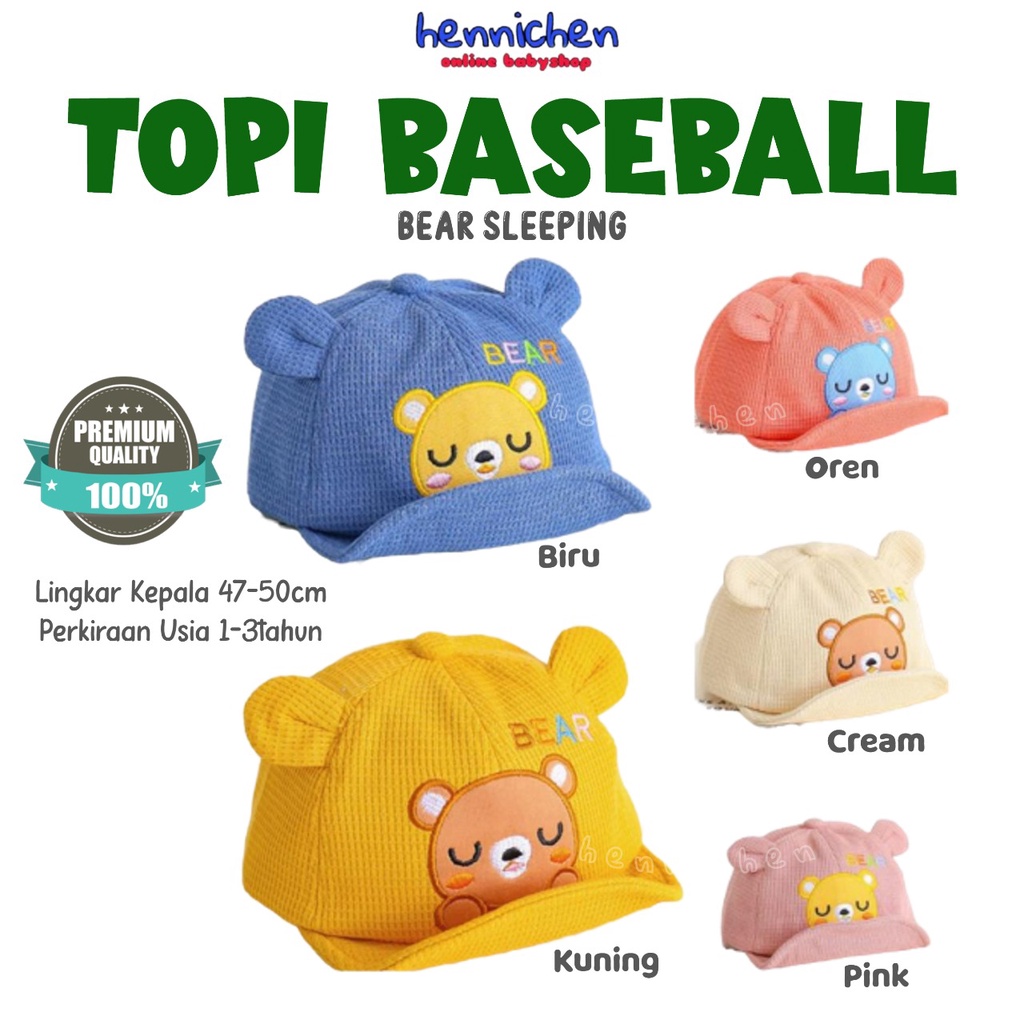 TOPI BASEBALL ANAK BEAR SLEEPING TOPI BERUANG ANAK KARAKTER HEWAN LUCU CNA