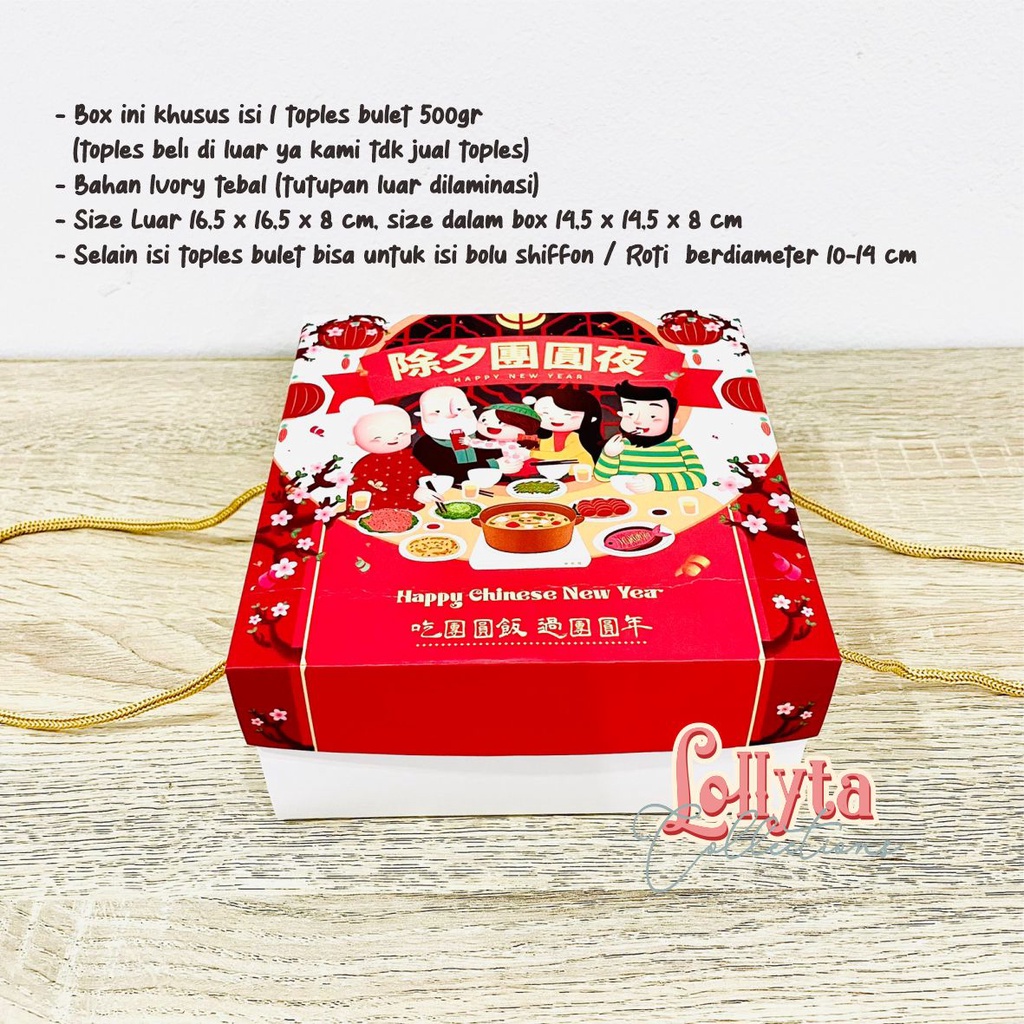 

Box isi 1 toples Bulet 500gr Tema Reoni Dinner CNY Imlek