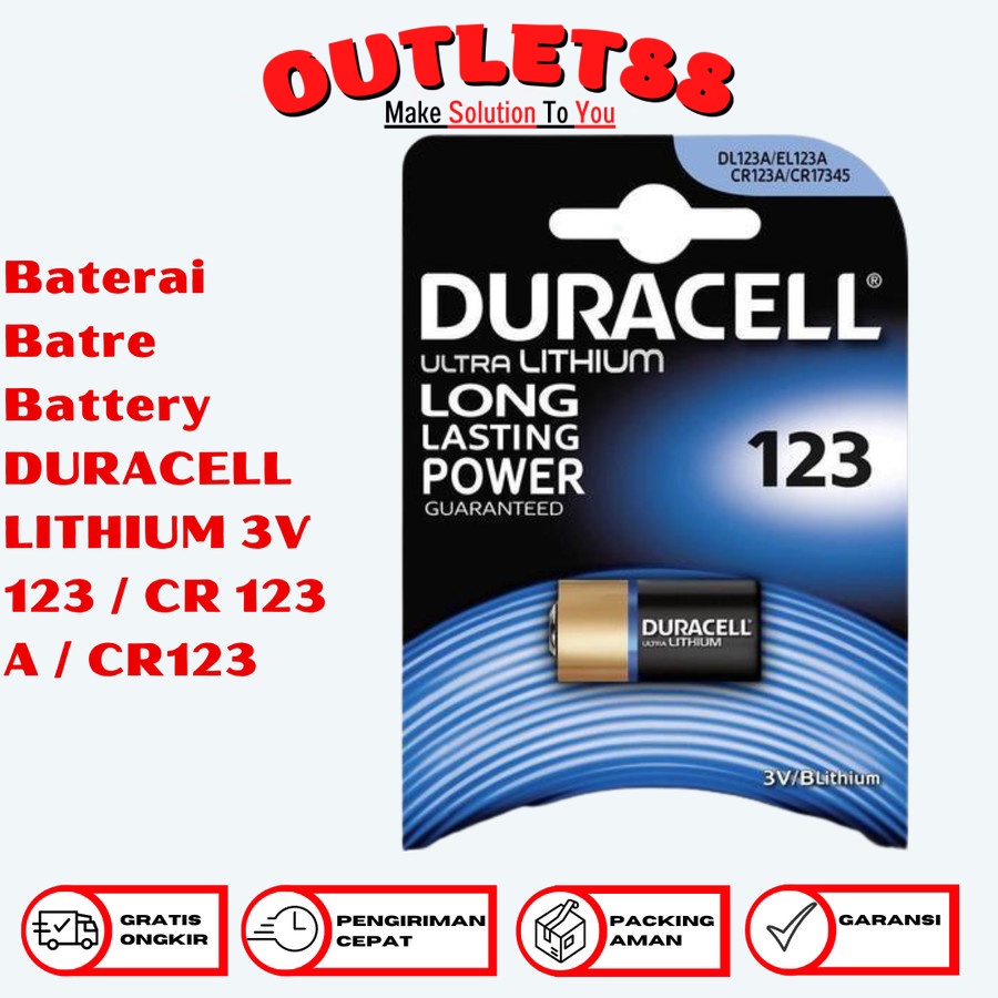 Baterai Batre Battery 123 CR 123 A CR123 3V Lithium Duracell Untuk Camera dan Telp