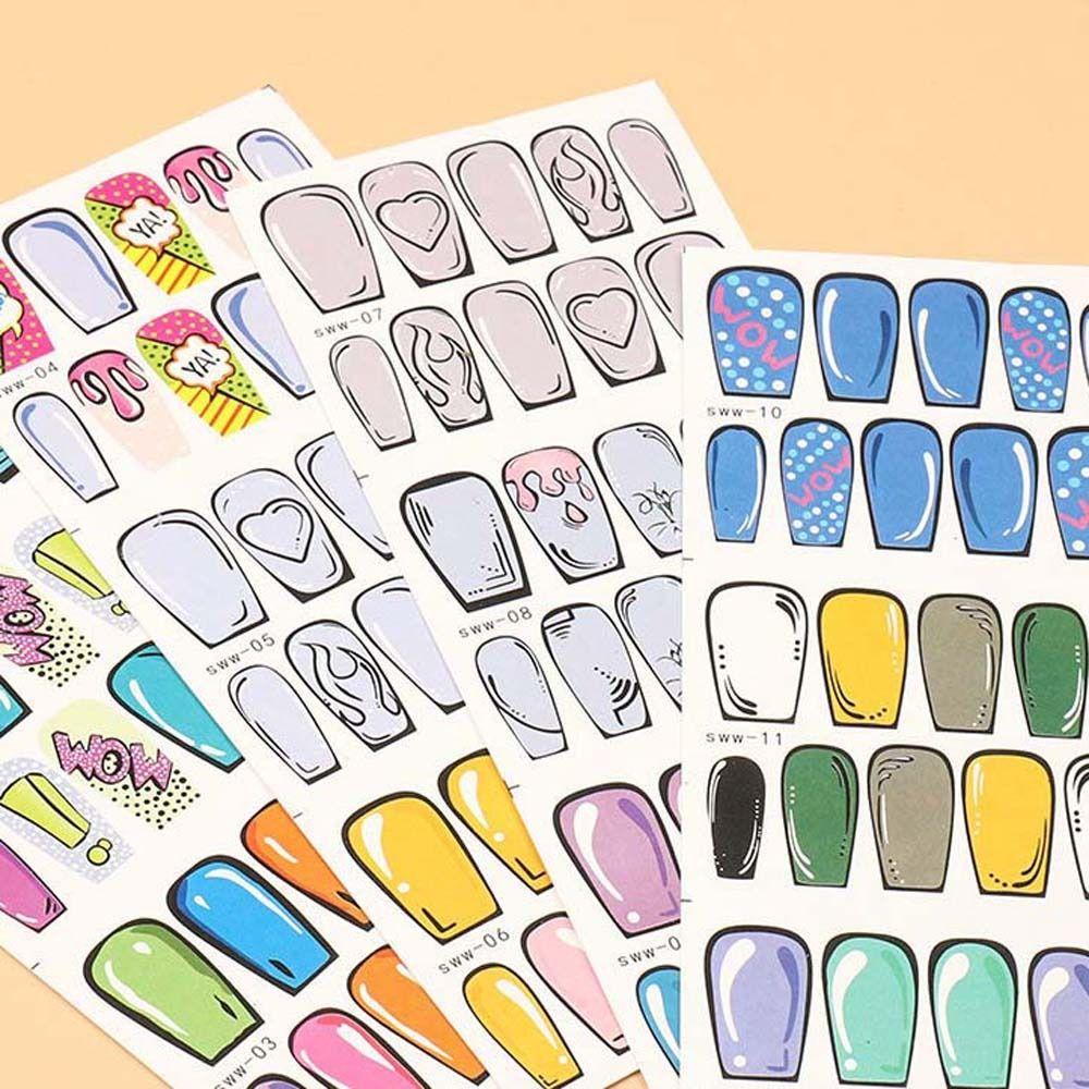 AUGUSTINA Agustina Komik Stiker Kuku Wanita Perekat Diri Api Api Api Penuh Penutup Semu Stiker Stereo Tetesan Air Peti Mati Nail Art Dekorasi