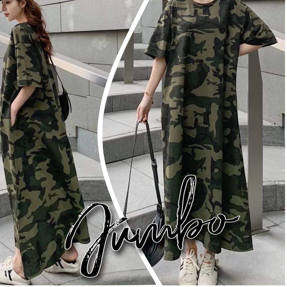NIS165 Damai fashion jakarta - ASLI JUMBO long dress JUMBO wanita VIONA VIONA loreng army  - konveks