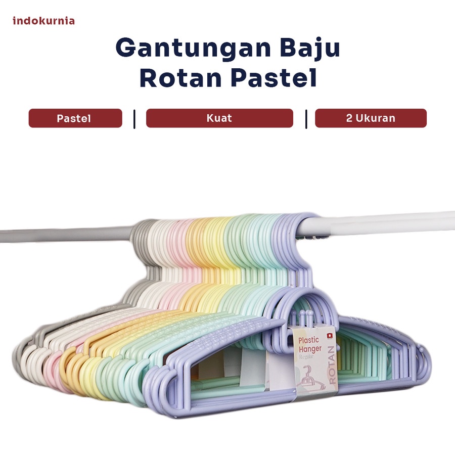 IK - 6PCS GANTUNGAN BAJU PLASTIK PASTEL MOTIF ROTAN HANGER JAPAN STYLE