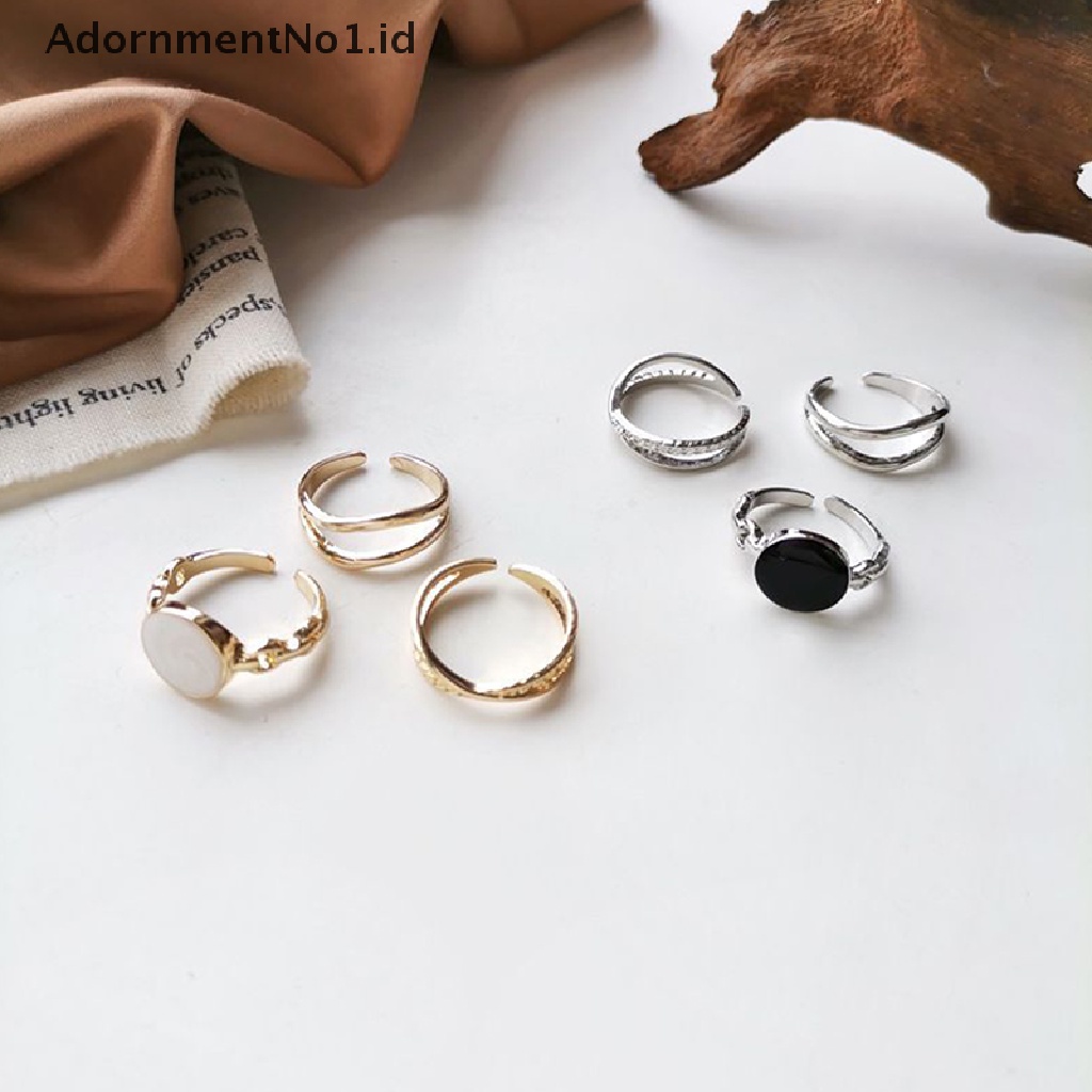 [AdornmentNo1] Fashion Oval Berbentuk Hitam Drop Glaze Warna Perak Cincin Terbuka Temperamen Ganda Perhiasan Hadiah Untuk Wanita [ID]