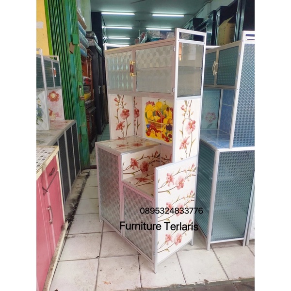 RAK PIRING 2 PINTU KERAMIK KACA LEMARI PIRING MEJIKOM RAK PIRING ALUMUNIUM KERAMIK 2  PINTU