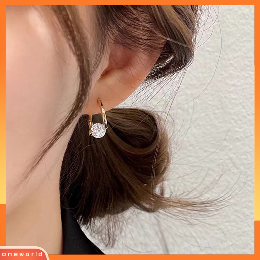 {oneworld} 1pasang Wanita Anting Geometris Berlian Imitasi Perhiasan Berkilau Cubic zirconia Stud Earrings Hadiah Ulang Tahun