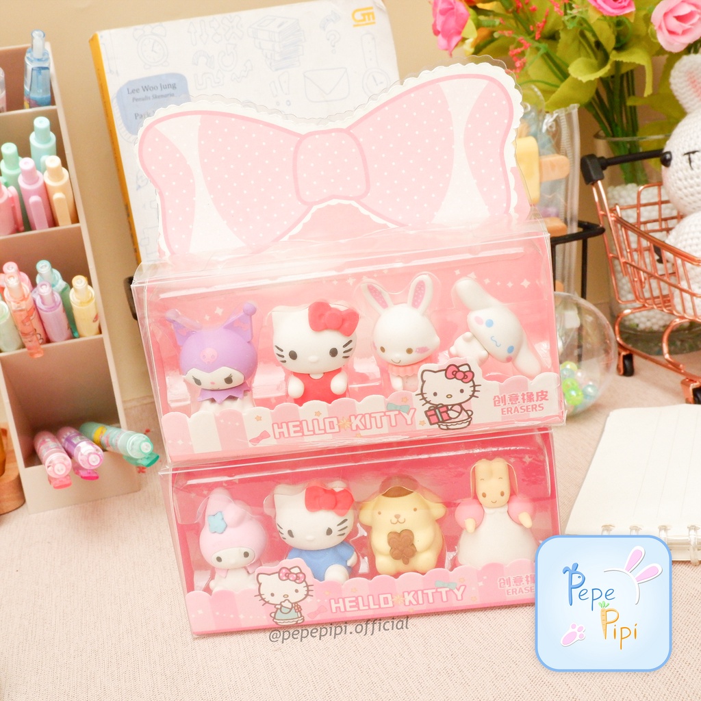 Penghapus 3D Sanrio Hello Kitty 4 Karakter Eraser Setip Stip Hapusan Pensil Pompurin My Melody