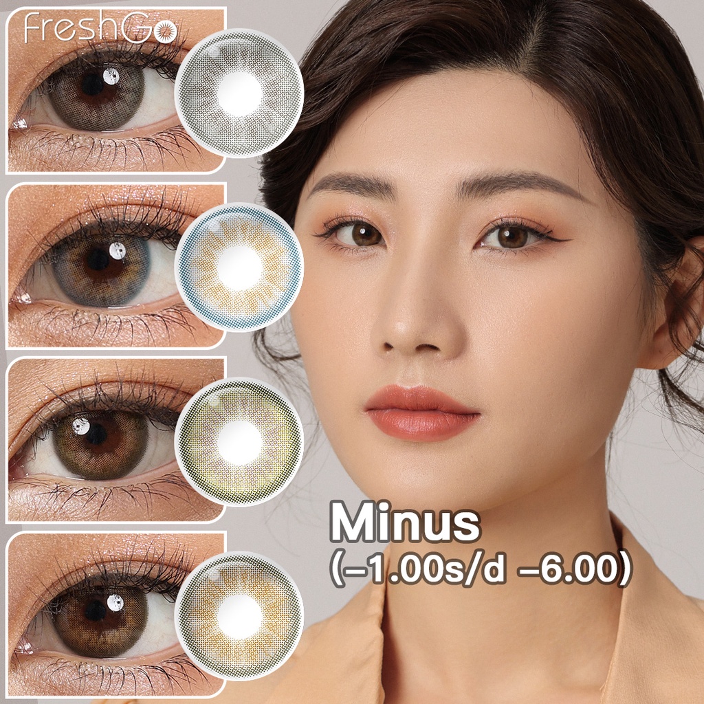 （COD）Freshkon softlens minus(-1.00s/d-6.00) Korea Bestseller Euro Gray soflen diameter 14.00 MM softlens mata