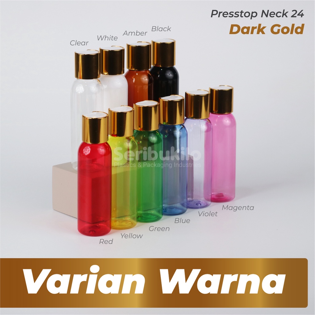 Botol Presstop Gold 100ml/Botol PET 100ml Warna/Br 100ml Presstop Dark Gold