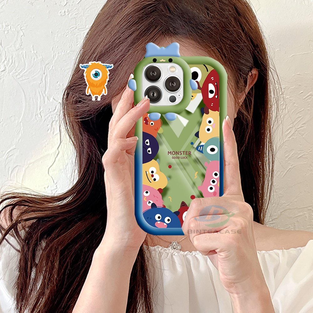 IPHONE Case Kompatibel Untuk Iphone14 11 12 iPhone6 7 8 Plus 13 Pro Max14 Plus 11Pro MAX XR X XS MAX Monster Mewah Monster Kecil Frame Lensa Phone Case Binteacase