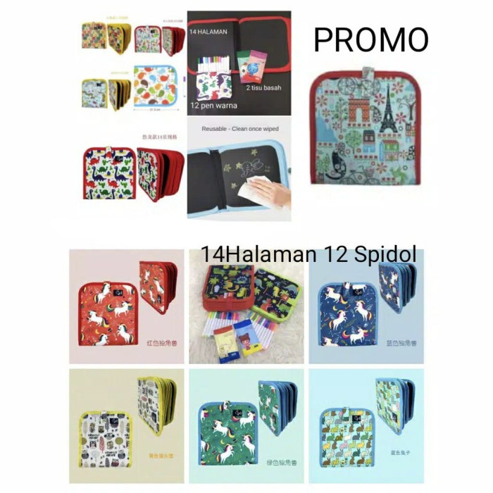 Booki Buku Gambar Bisa Dihapus Isi 14Halaman 12Spidol / Buku Gambar Portable