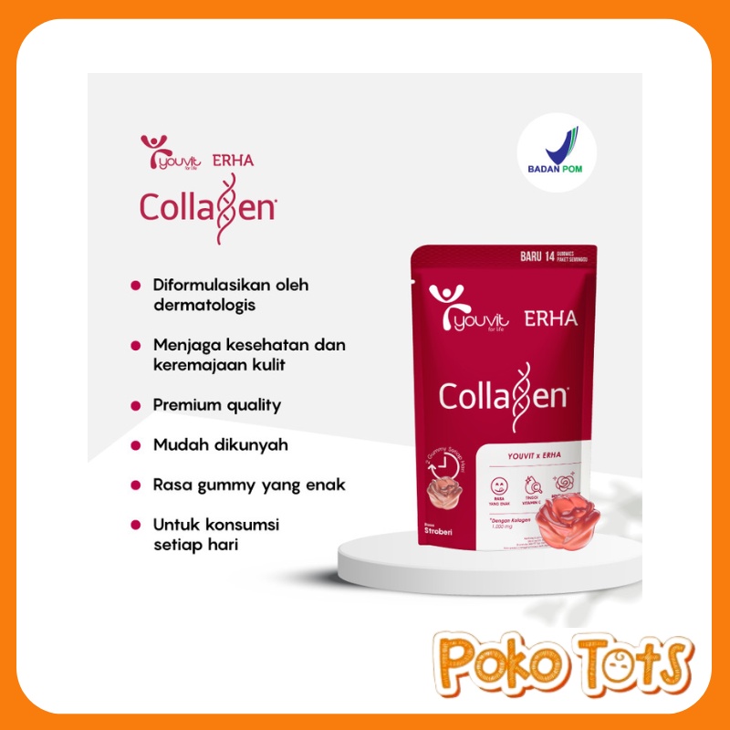 Youvit x Erha Collagen Anti Aging 14 Gummies Suplemen Kesehatan Kulit Wajah Anti Kerut WHS