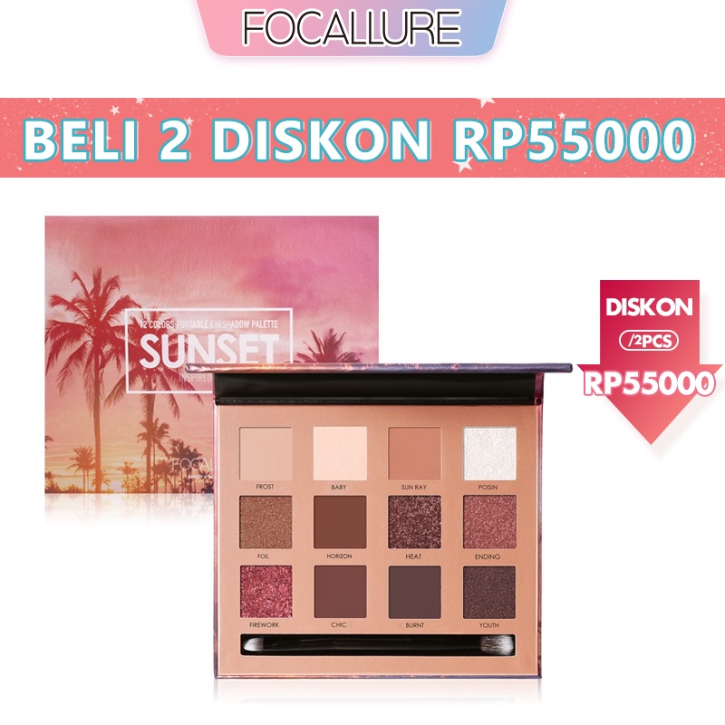 FA50 FOCALLURE Sunset, Burning, So Hot Eyeshadow Palette 12 Colours(100% Original, BPOM Certified)