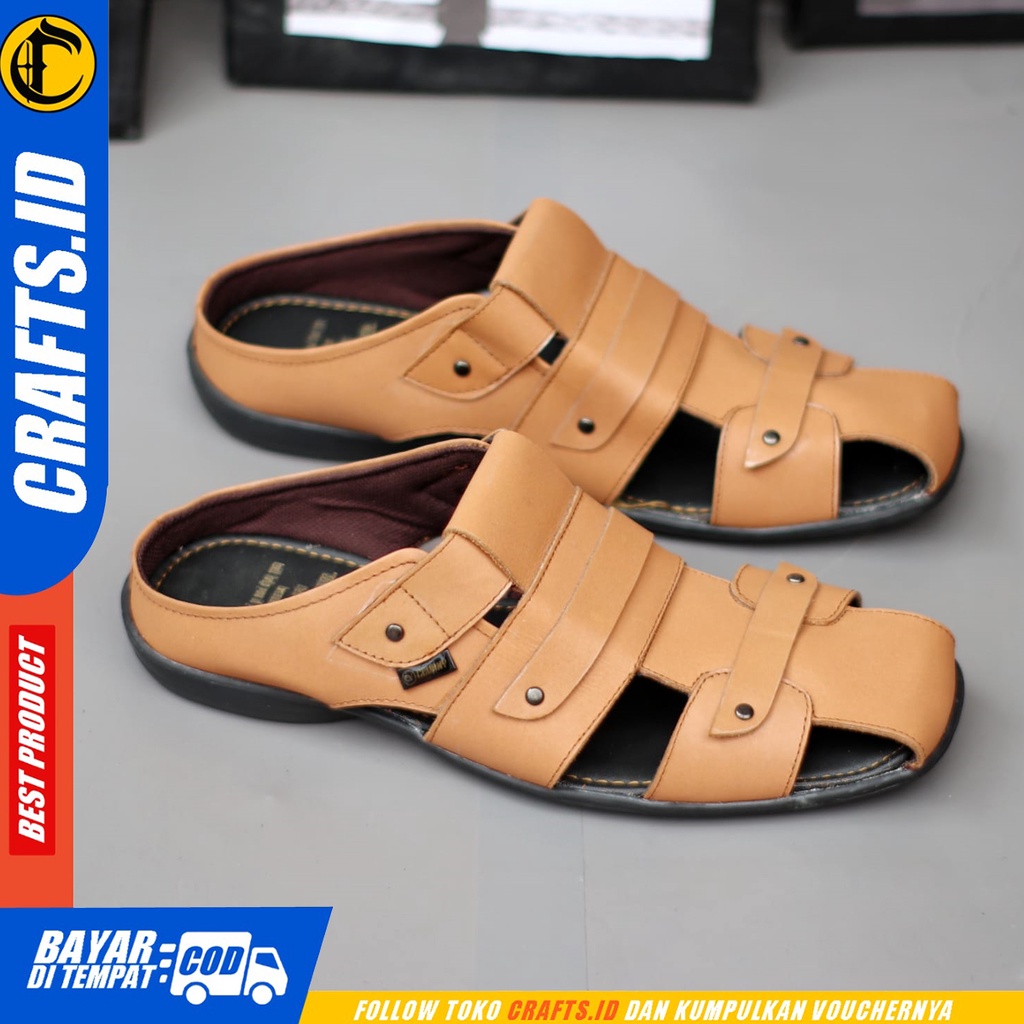 CRAFTS tutonk - Sepatu Sandal Casual Bustong Slop Kulit Asli Pria
