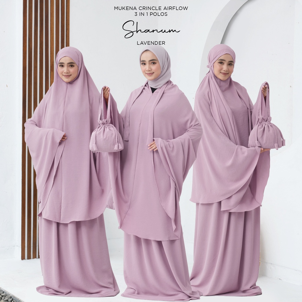 MUKENA BALI TASIK - MUKENA DEWASA CRINCLE AIRFLOW 3 IN 1 POLOS SHANUM CRINCLE