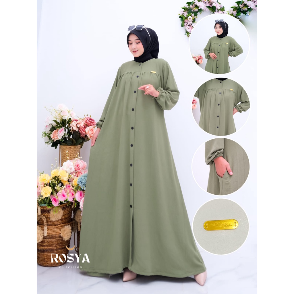 DRESS MARYAM, Kancing Bahan Crinkle Airflow Premium by Rosya - Khanza Hijab