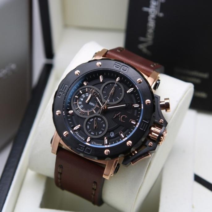JAM TANGAN PRIA ALEXANDRE CHRISTIE 9205 HITAM ROSE GOLD AC COLLECTION