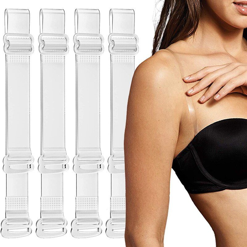 2pcs Sepasang Tali Bra Transparan Bening se Clear t Bra Strap Klip Bra Klip BH Sexy Racer Wanita Aksesoris Pakaian Dalam