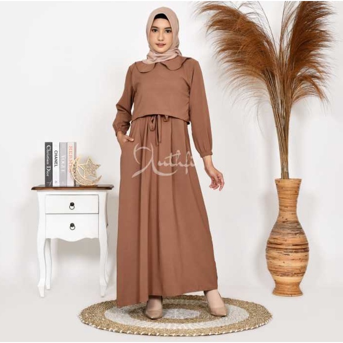 Modern Dress Gamis Warna Mocca / Coksu / Milo Kasual Lucu Elegan Kekinian Terbaru 2023