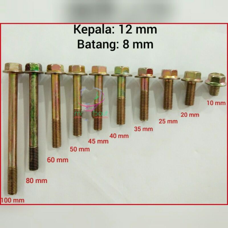 BAUT FLANGE BOLT BAJA KUNING M8 Kunci 12