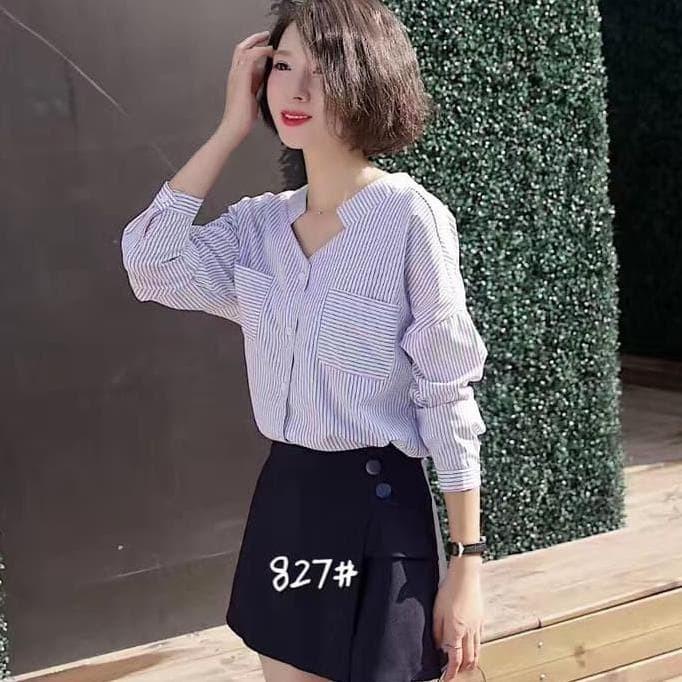 ATASAN WANITA KEMEJA V-NECK COLLAR TOP ATK-0049