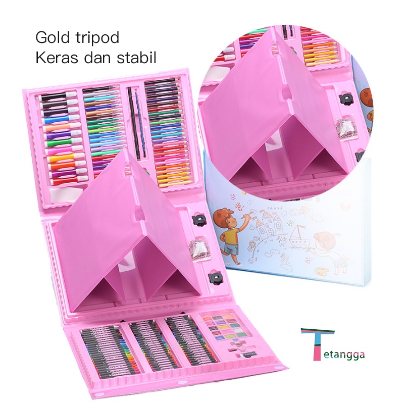 Crayon Anak Pengasah 208pcs Set Alat Menggambar Melukis Anak-anak Crayon Cat Air Pensi ART SET 208 PENSIL WARNA Crayon set 208pcs