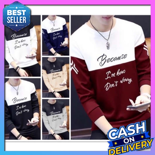 Kaos Pria Distro Dewasa Terbaru 2023 Lengan Panjang Sweater Oversize Cowok Keren Buat Gaya Crewneck 