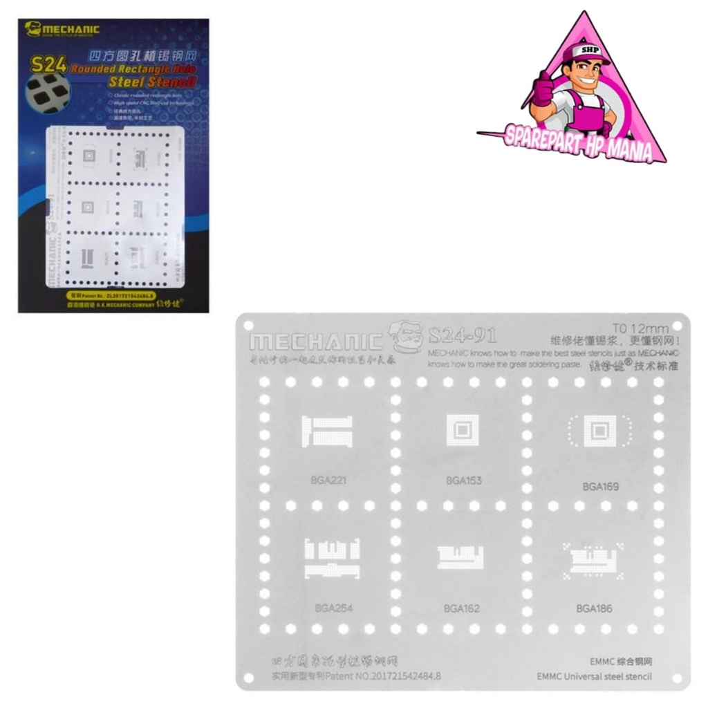 CETAKAN IC MECHANIC S24-91 0.12MM EMMC : BGA153/ BGA169/ BGA254/ BGA162/ BGA186 ORIGINAL