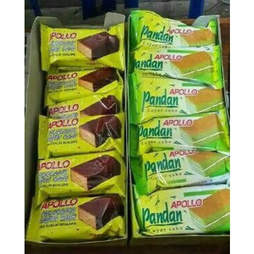 APOLLO MALAYSIA PANDAN &amp; COKLAT LAYER CAKE BOLU PER 1 PCS @18 GRAM