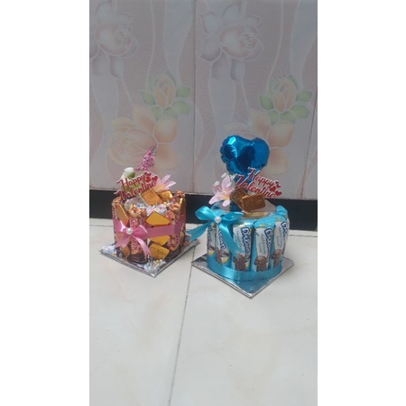 Mini Snack Cake Buket valentine Cokelat Silverqueen/Dilan/cokelat coin free Topper Birthday/Valentin